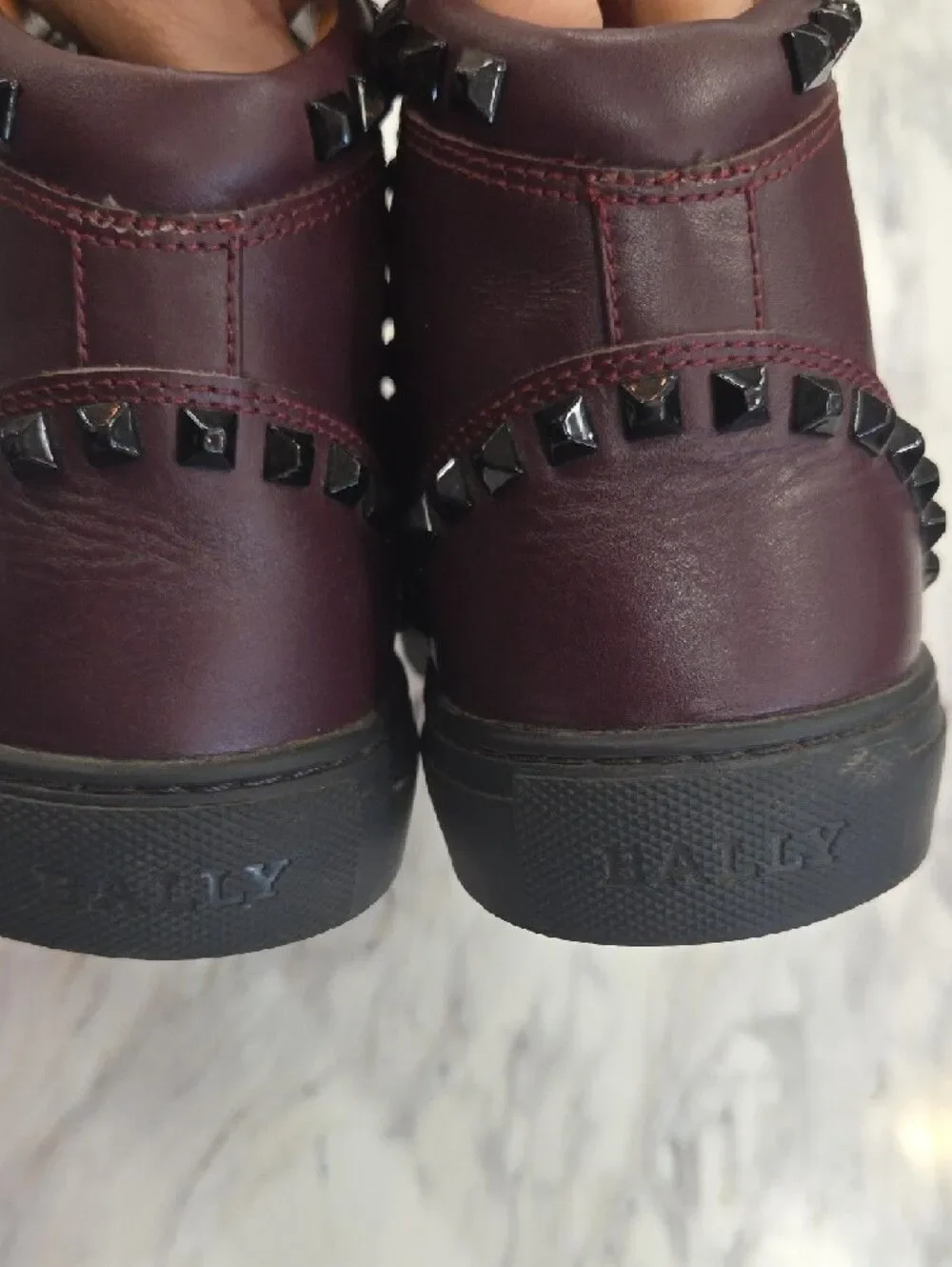 Bally Men's High-Top Studded Sneakers - Black and Burgundy